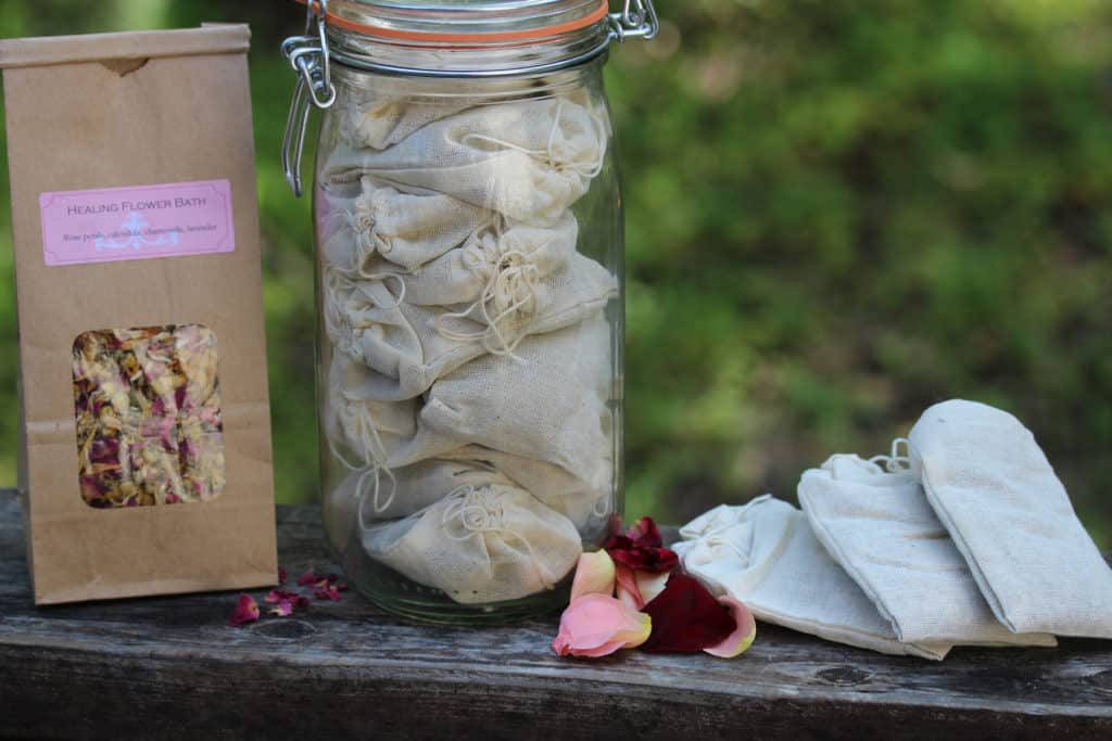 homemade herbal gifts: healing flower bath tea bags
