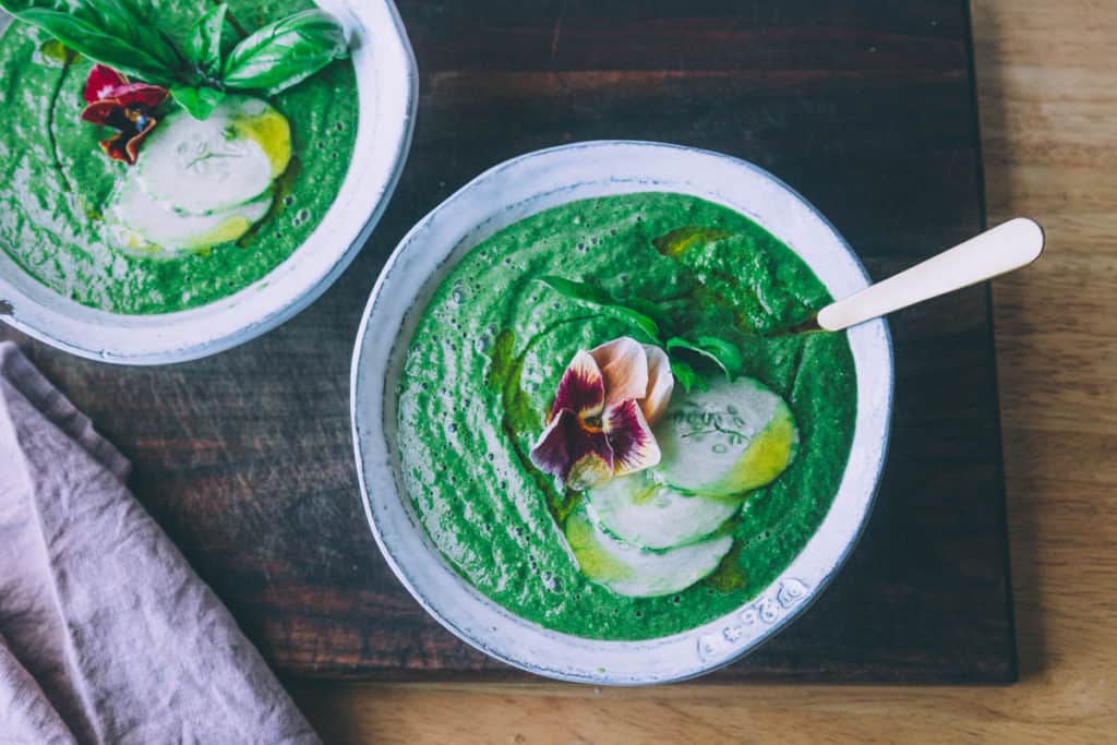 green garden soup made with dandelion greens